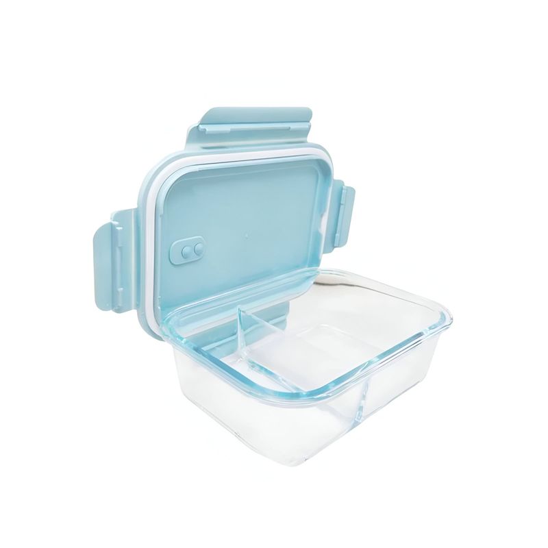 GENERICO - Taper de Vidrio con Cubiertos para Colegio 2div Tapa Celeste