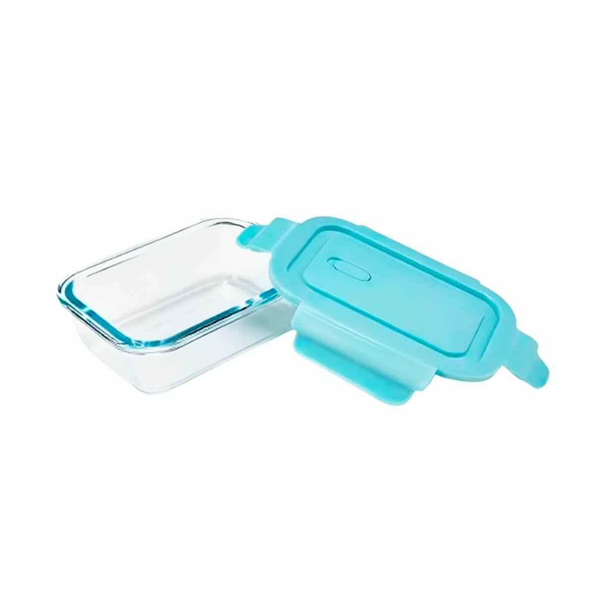 GENERICO - Taper Resistente de Vidrio de 1040ml con Tapa de Celeste