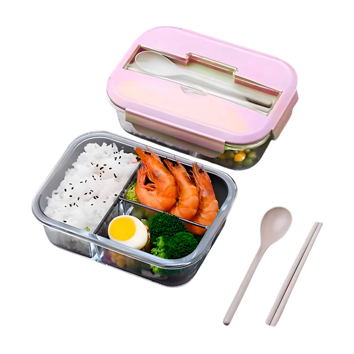 GENERICO - Taper de Vidrio para Oficina 3div Rosado Y+Regalo Stickers