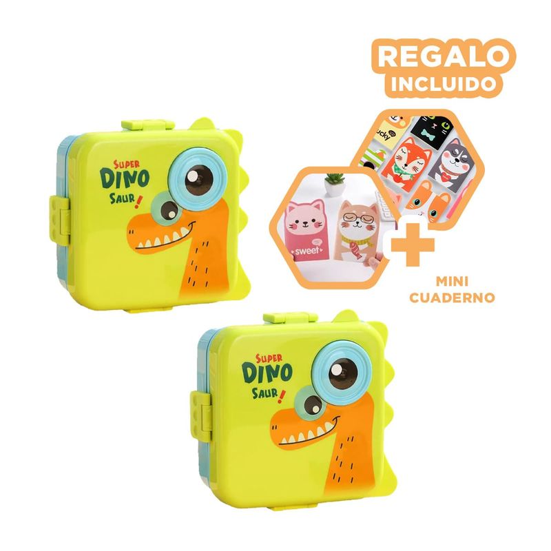 GENERICO - Pack12 Fiambrera Dinosaurio en Verde Y+Regalo Agendita