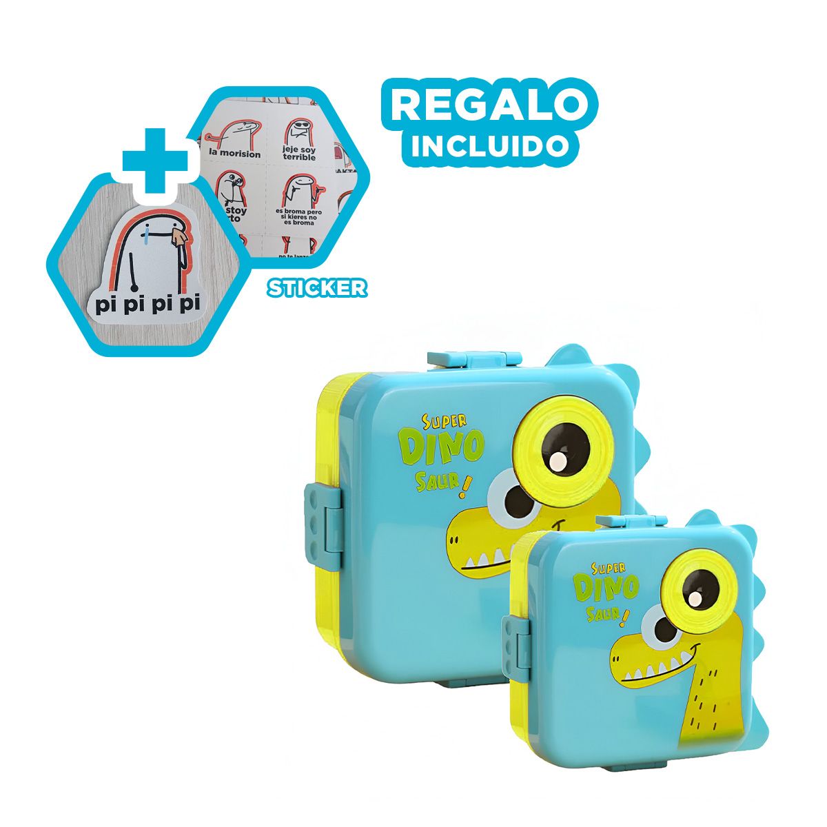GENERICO - Taper Infantil de Plastico 1600ml Celeste Y+Regalo Stickers
