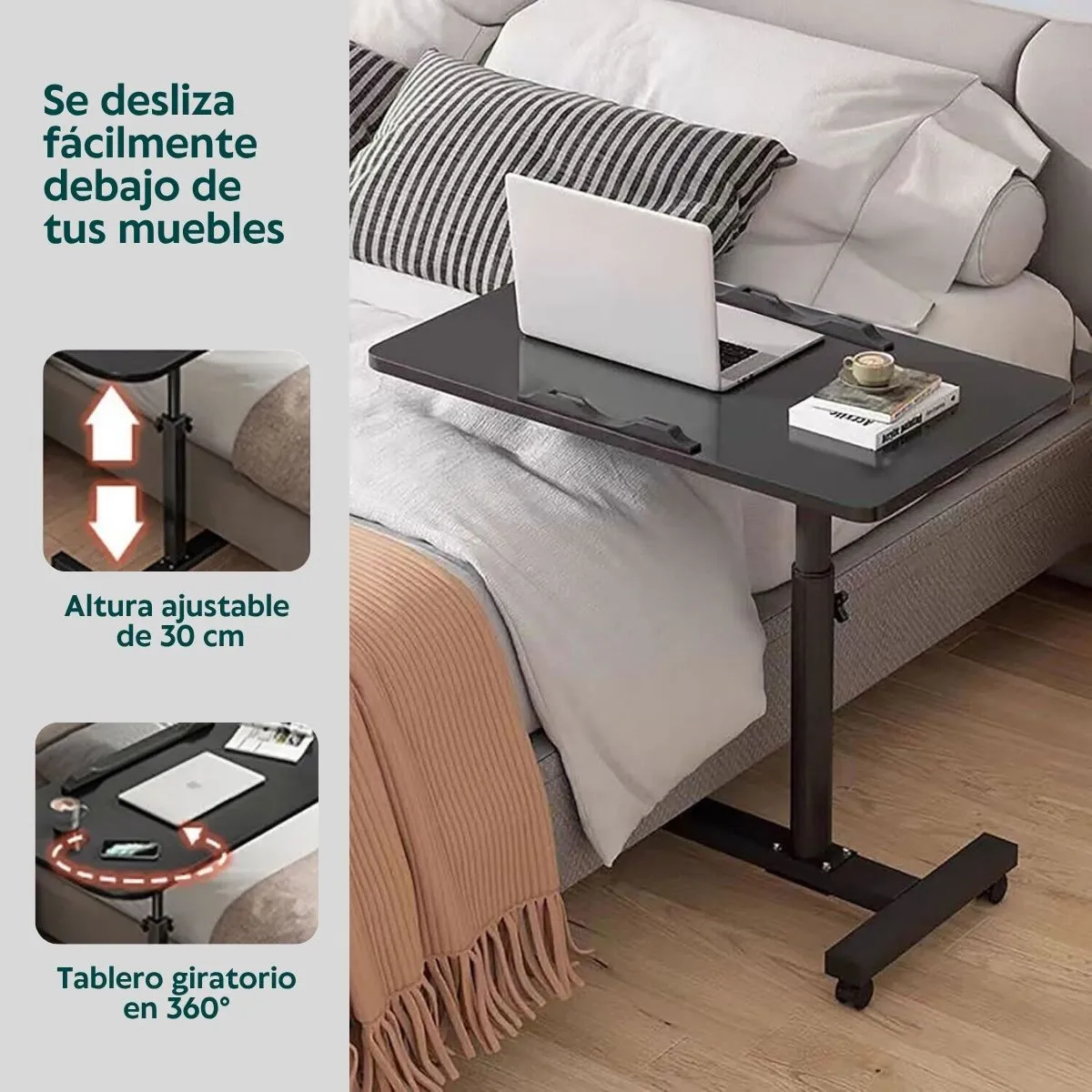 HOGARMAS - Mesa Foster con Ruedas Inclinable y Ajustable Negro