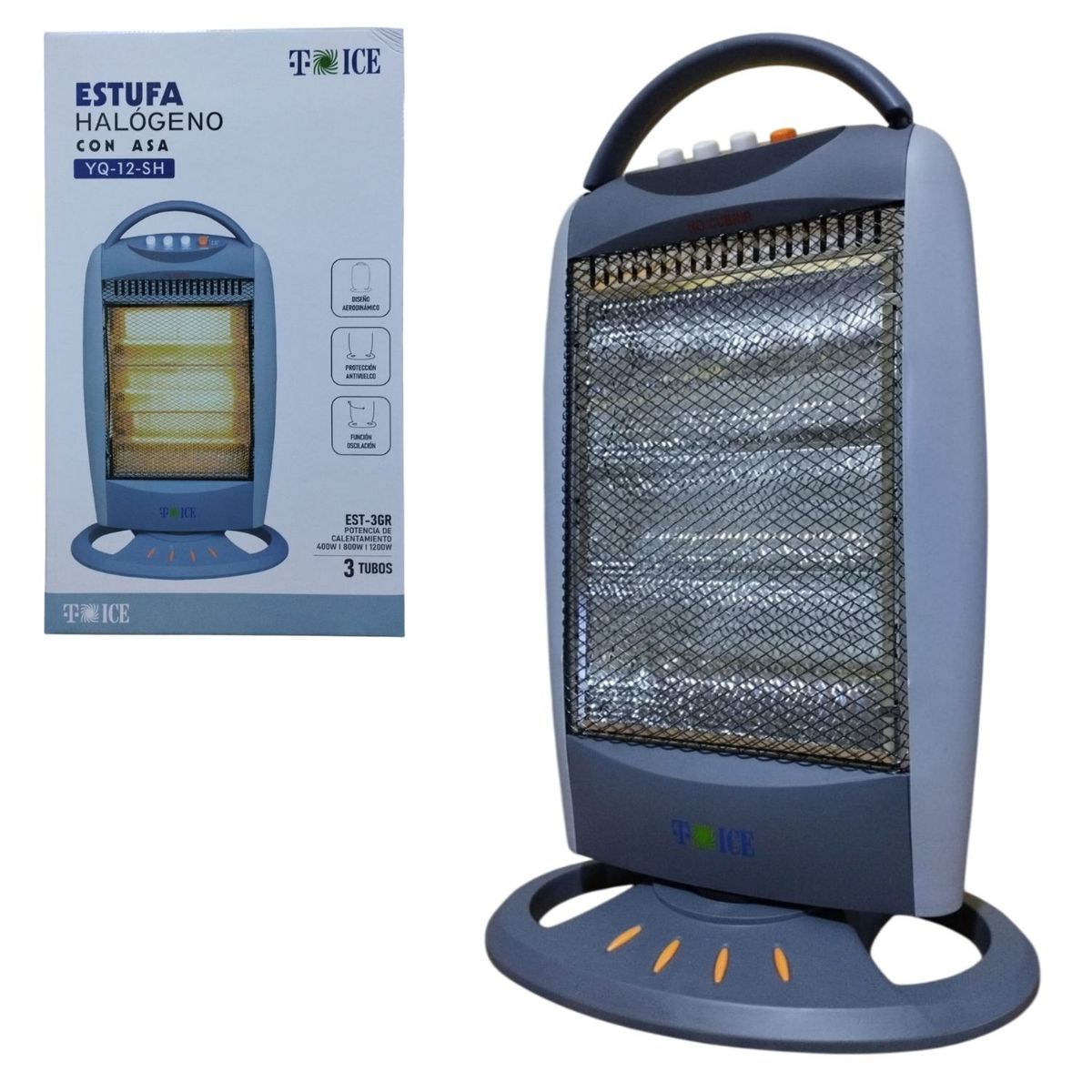 GENERICO - Estufa Halógena YQ 12SH Con Asa Antivuelco Oscilación