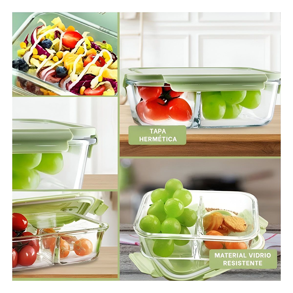 GENERICO - Pack4 Taper con 2 Divisiones con Tapa Verd Y+Regalo Stickers