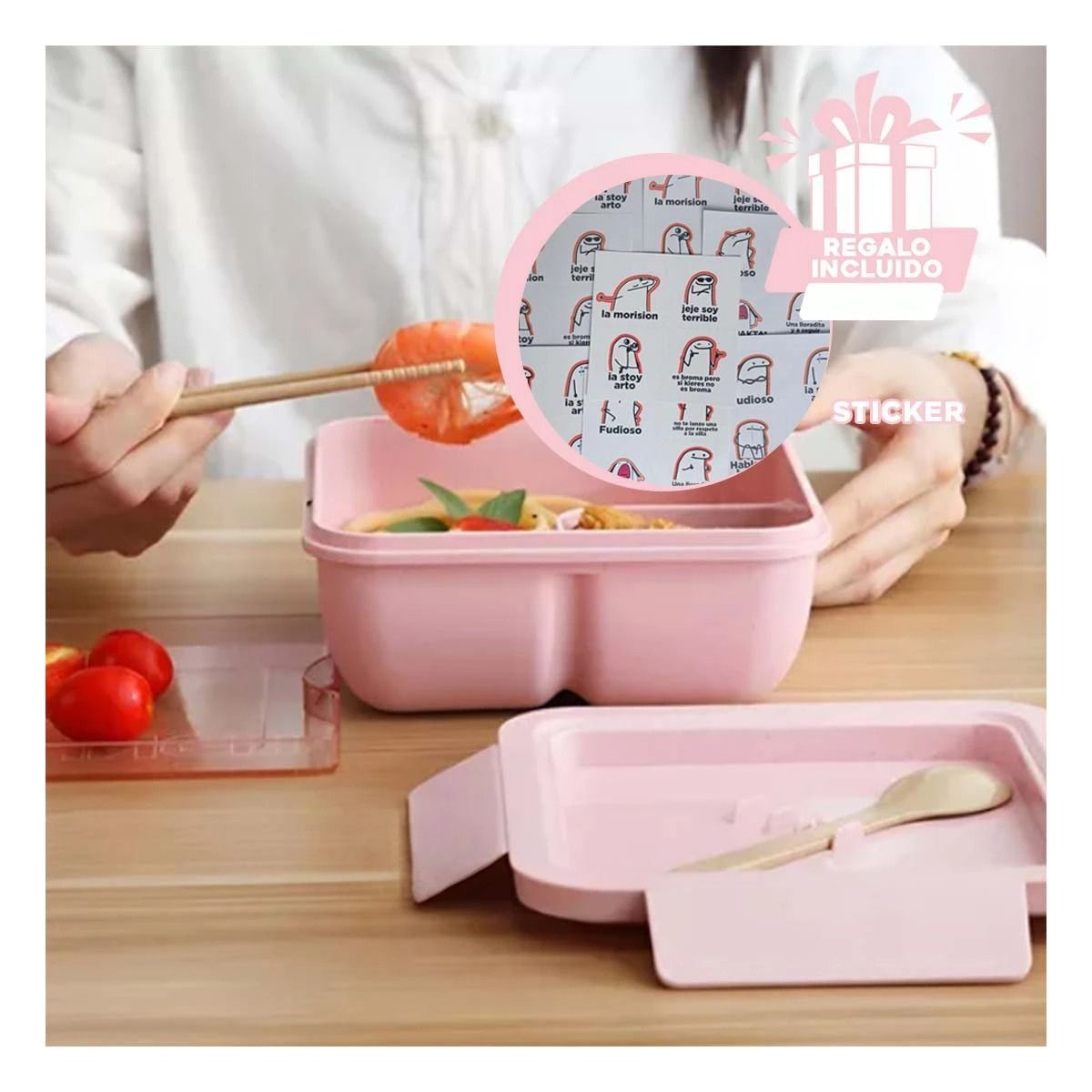 GENERICO - Taper 1100ml para el Colegio Rosado Y+Regalo Stickers