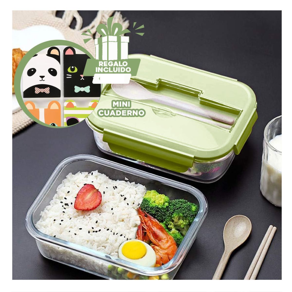 GENERICO - Taper para Llevar Comida Verde Y+Regalo Agendita