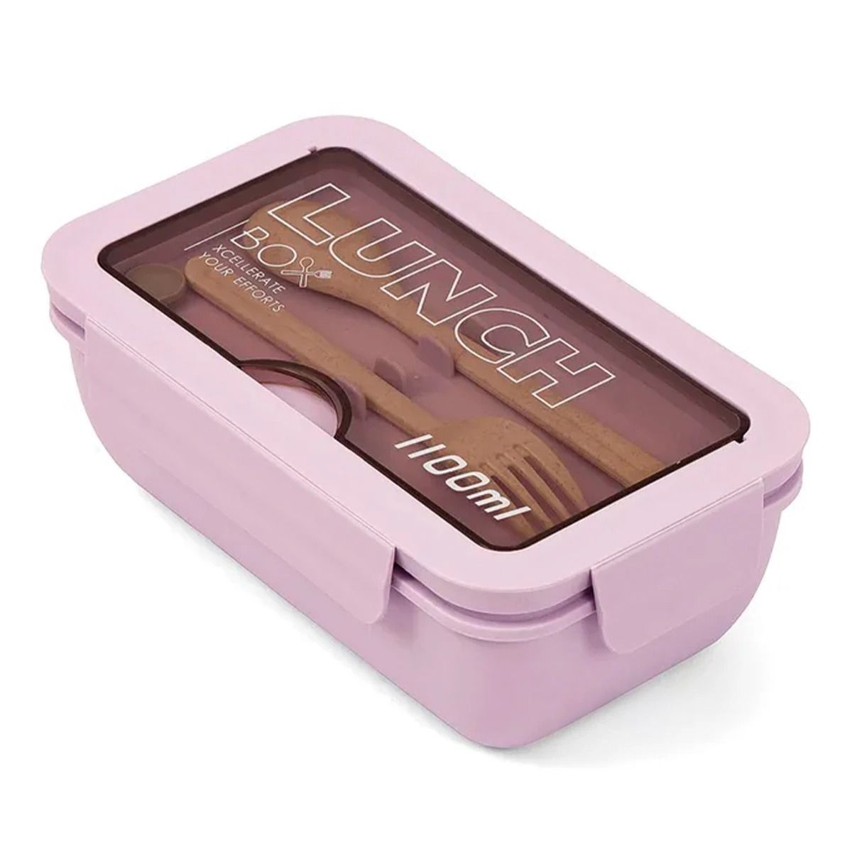 GENERICO - Taper de Plastico 1100ml con Cubiertos en Color Morado