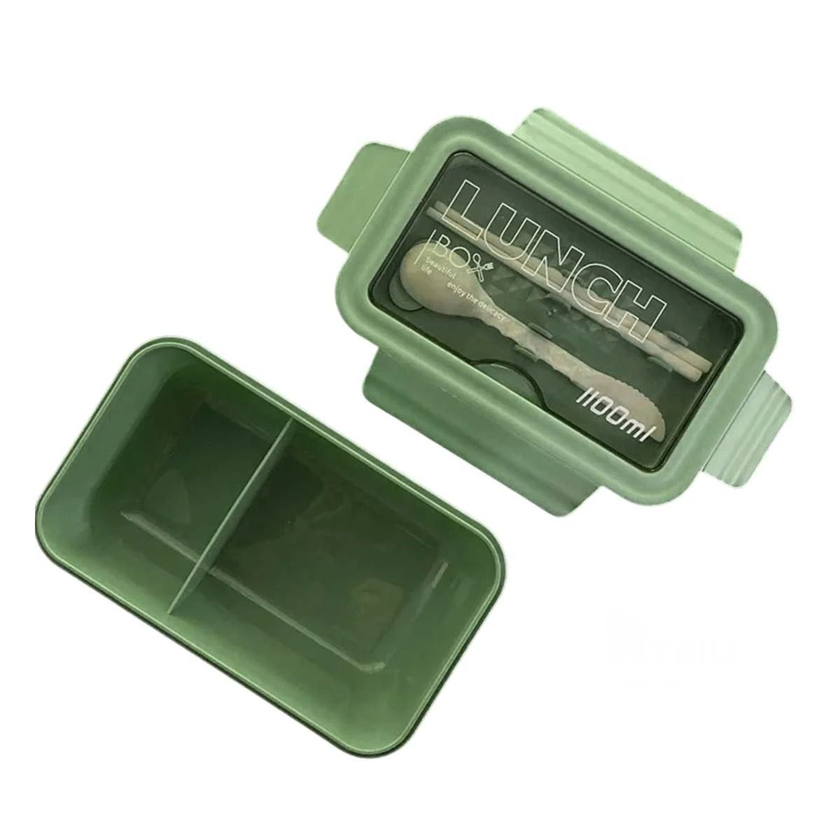 GENERICO - Tupper con Utensilios Color Verde Y+Post-it Adhesivos