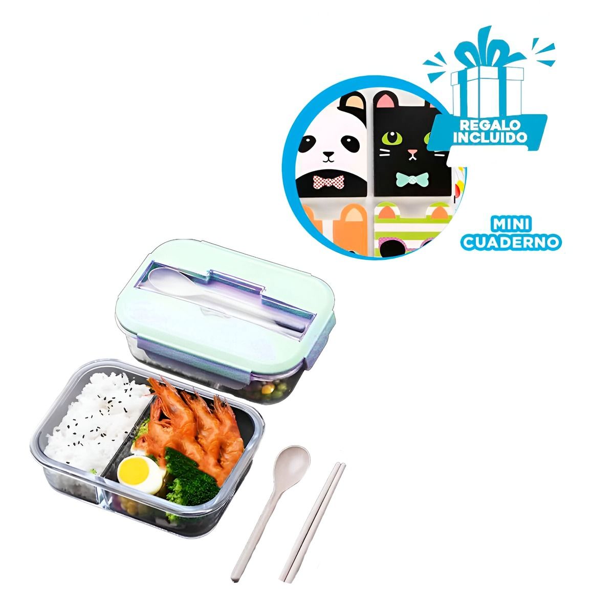 GENERICO - Taper para Llevar Comida 2div Celeste Y+Regalo Agendita