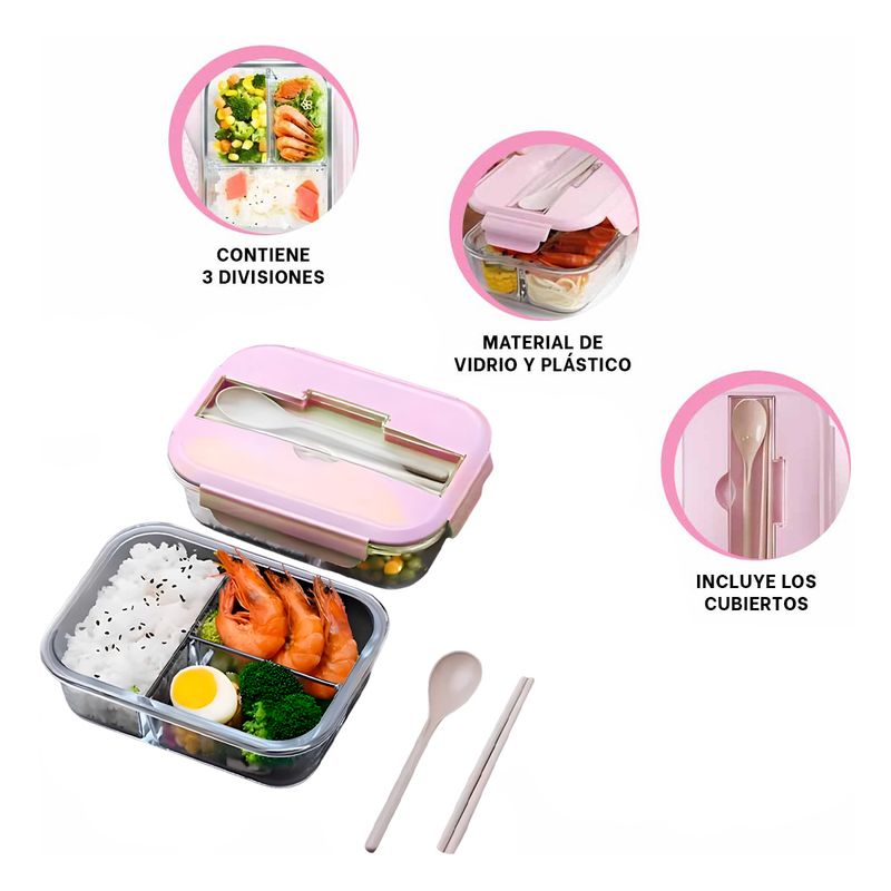 GENERICO - Pack2 Taper para Llevar Comida 3div Rosado Y+Regalo Agendita