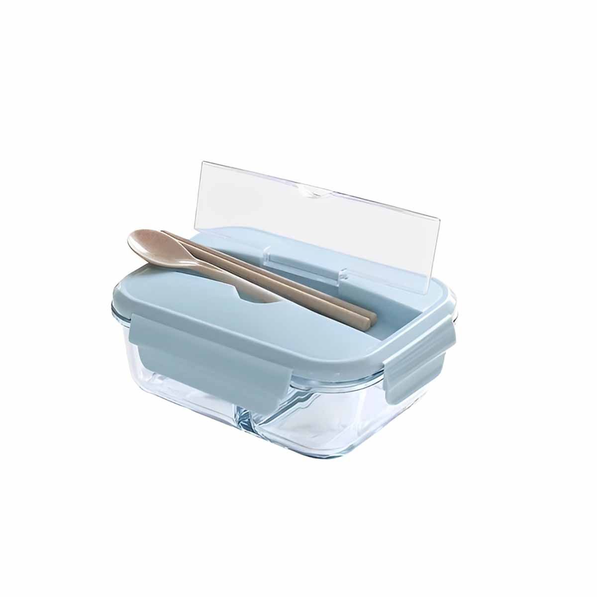 GENERICO - Pack2 Taper de Vidrio con Cubiertos para Colegio 3div Celest