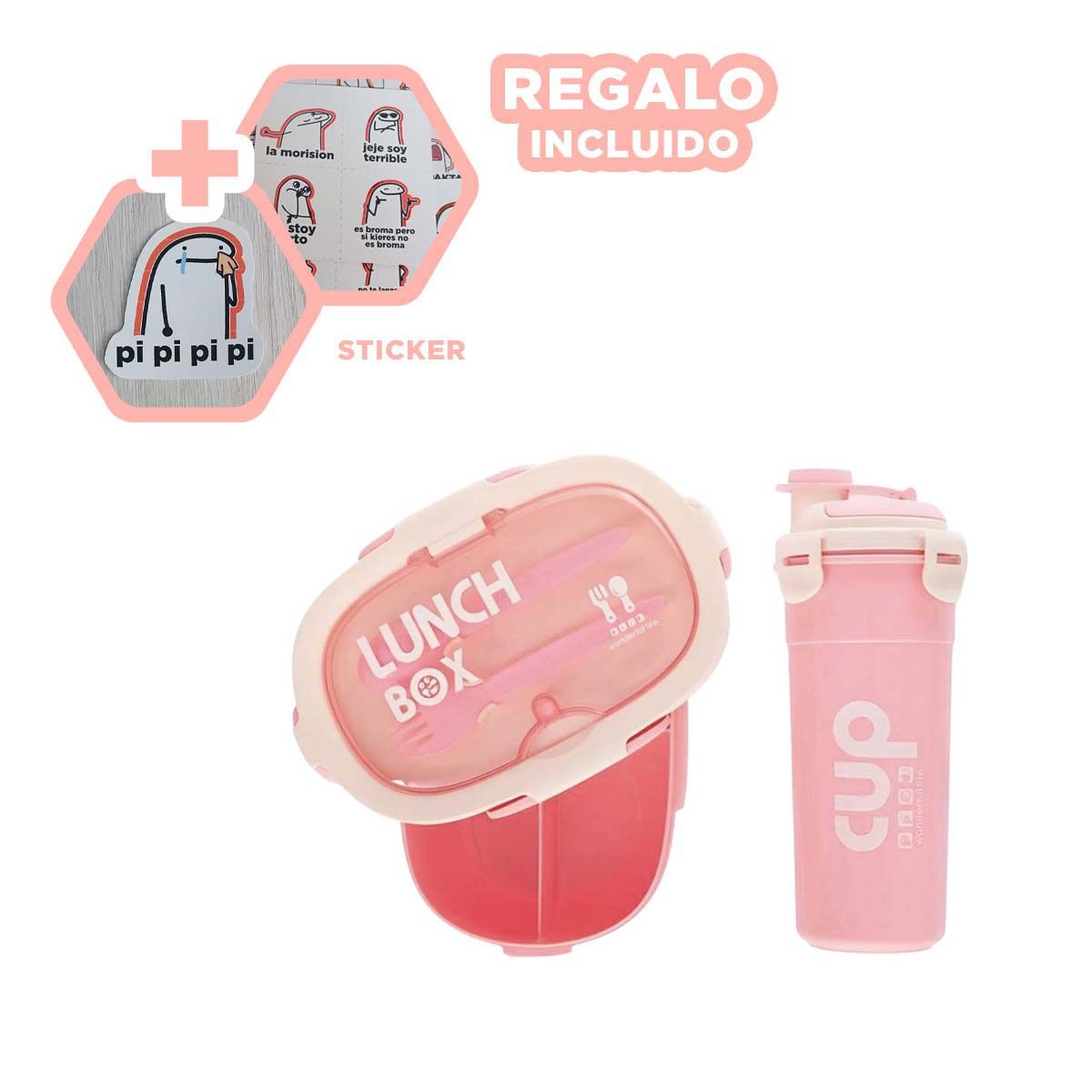 GENERICO - Taper y Recipiente para Bebidas Rosado Y+Regalo Stickers
