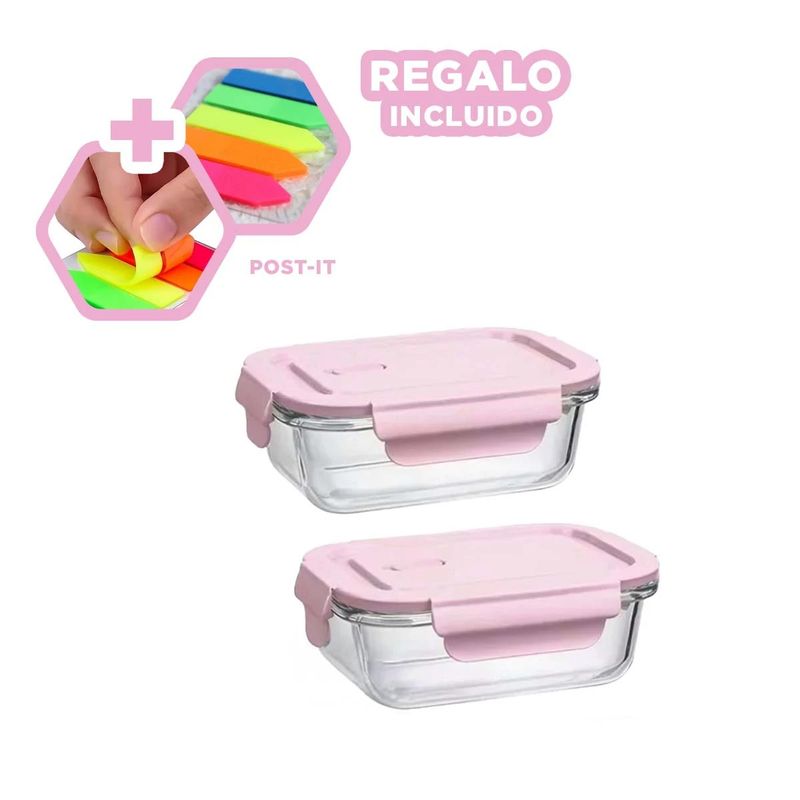 GENERICO - Pack6 Taper de 410ml con Tapa Rosado Y+Banderitas Adhesivas