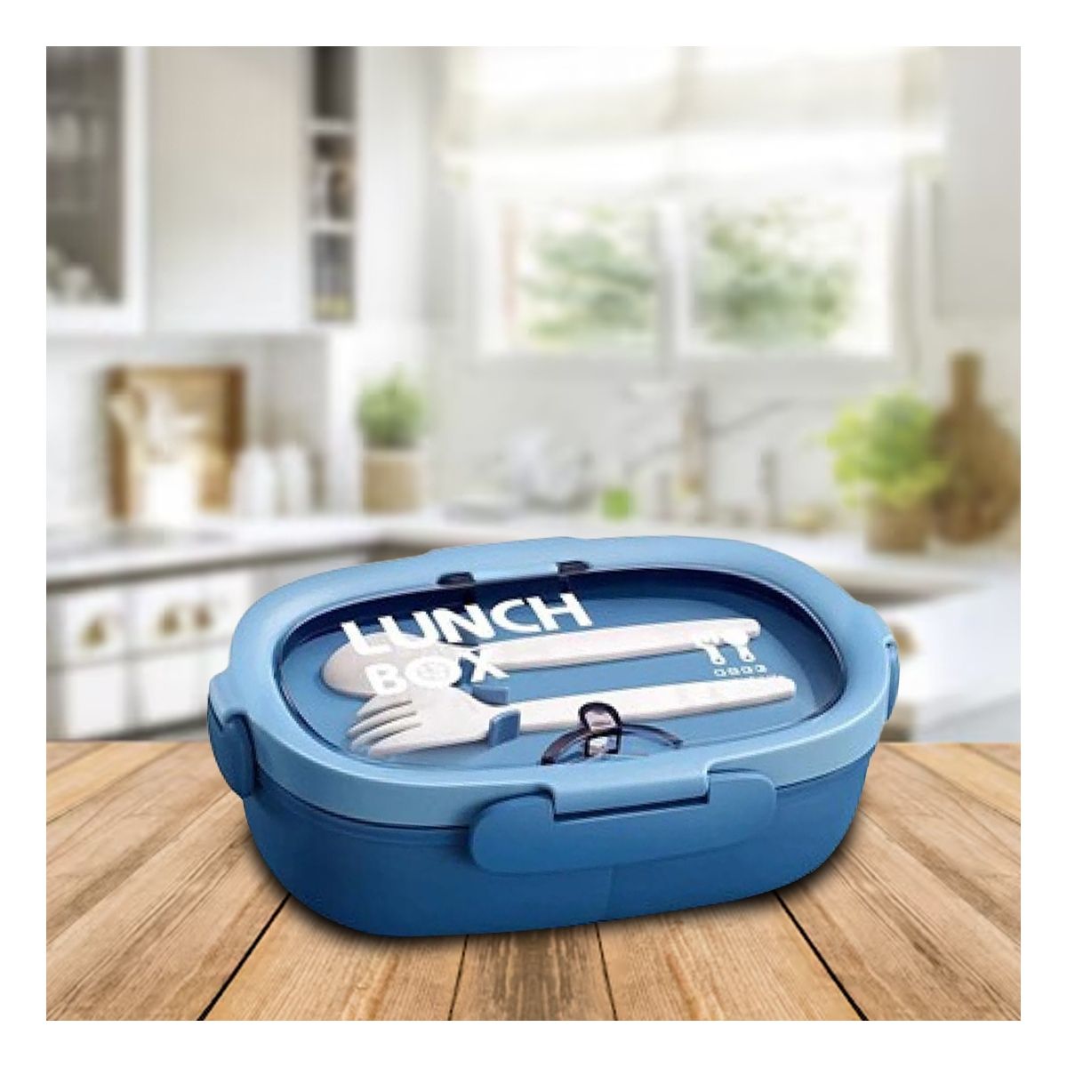 GENERICO - Taper de Plastico 850ml con Cubiertos en Color Azul