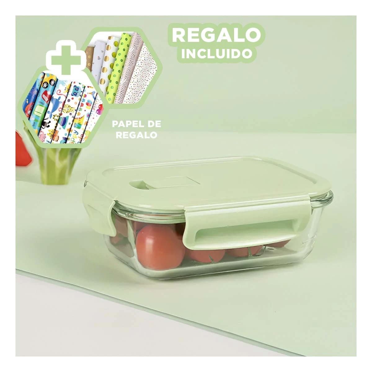 GENERICO - Taper para Almacenar de Color Verde 410ml Y+Papel de Regalo
