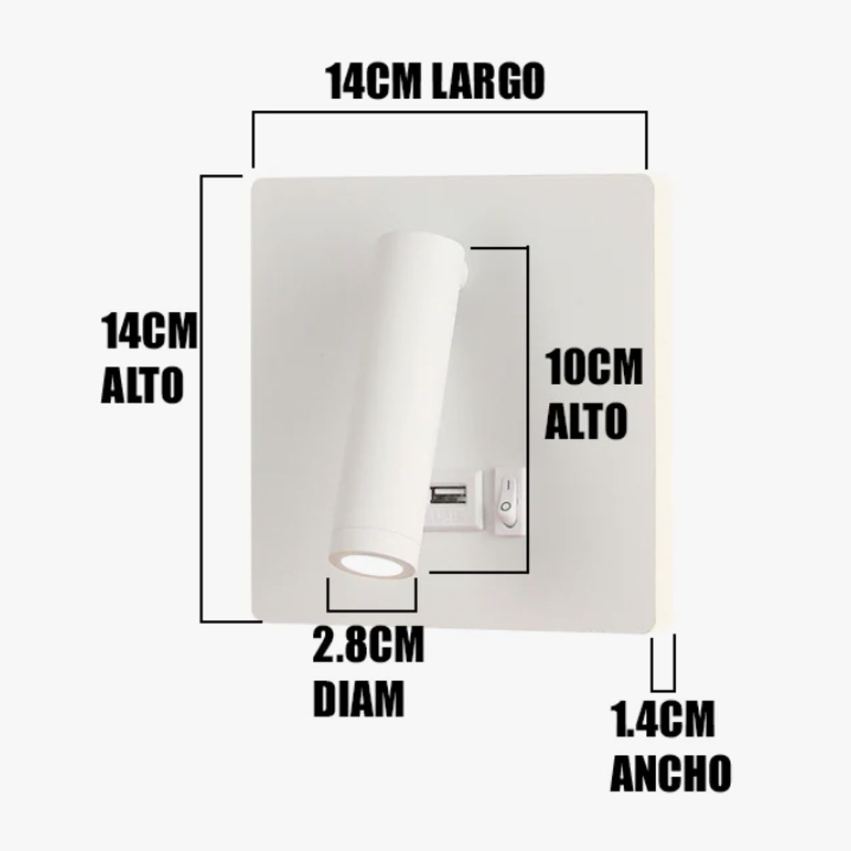 GENERICO - Aplique Lampara de Interior White Led + Cargador Tipo C