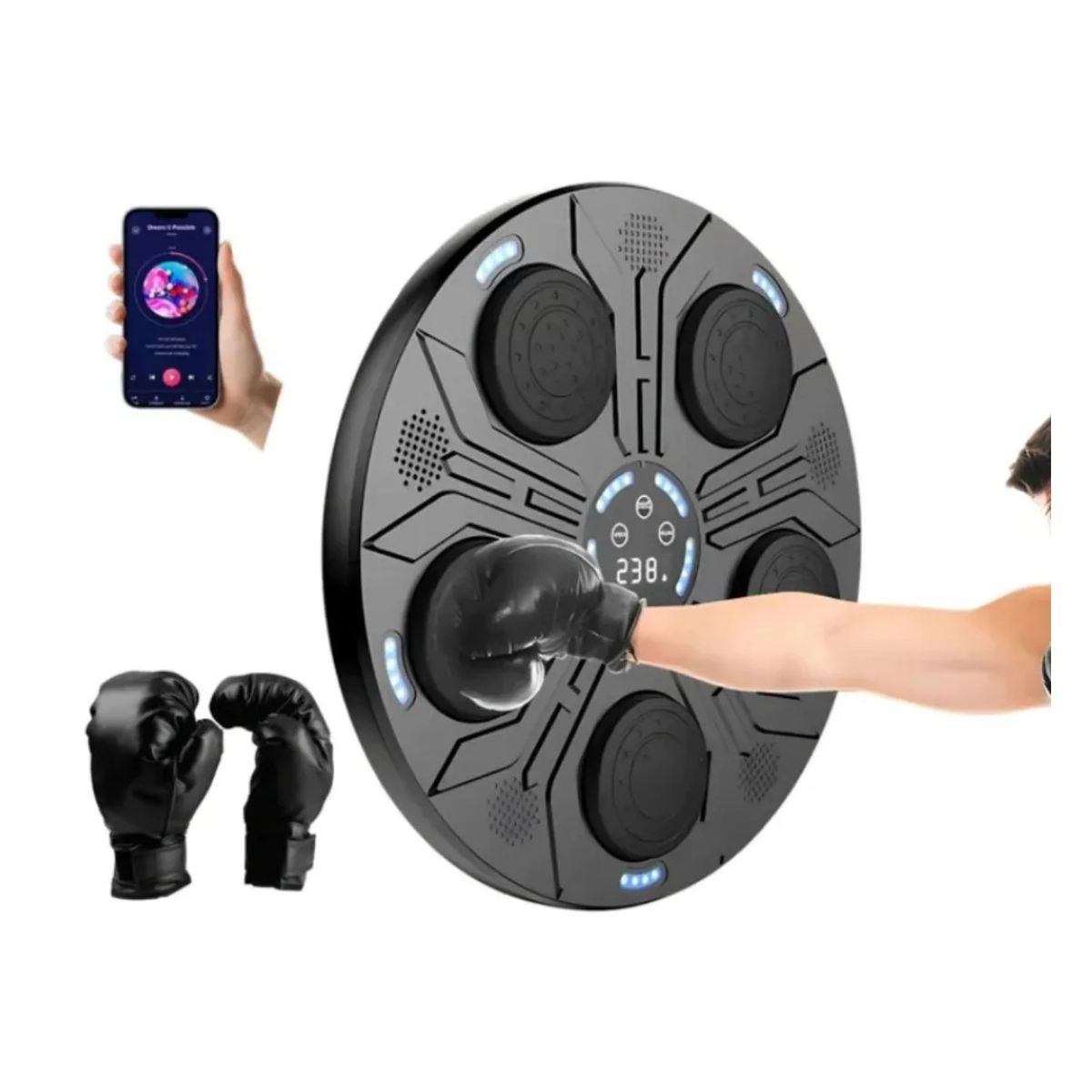 GENERICO - Máquina de Boxeo Bluetooth Musical - Luz con Guantes Negros