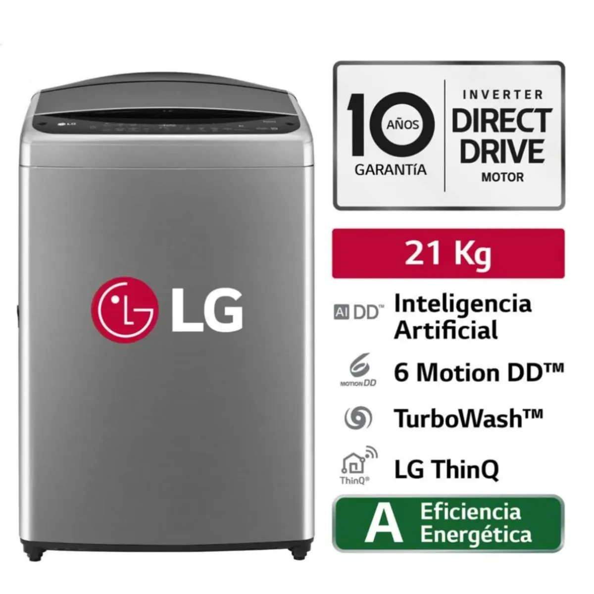 LG - Lavadora LG 21Kg Carga Superior AI DD 6 Motion WT21VV6 - Plateadoo