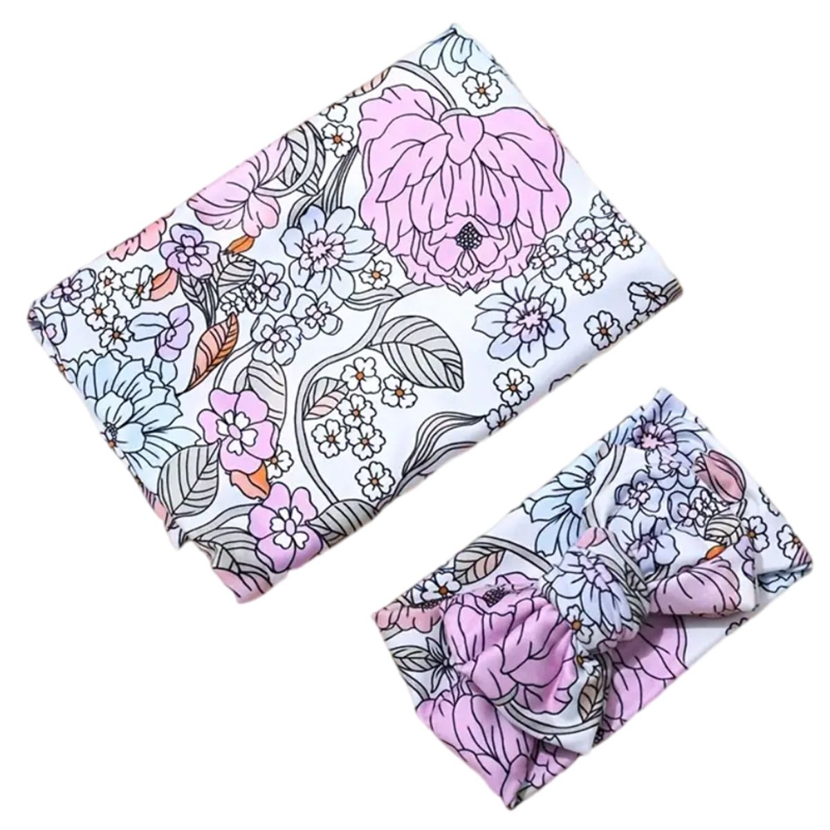 Juego de Dos Mantas Envolver a Bebé Estampado Flores Rosadas, marca VATYERTY - Foto Principal