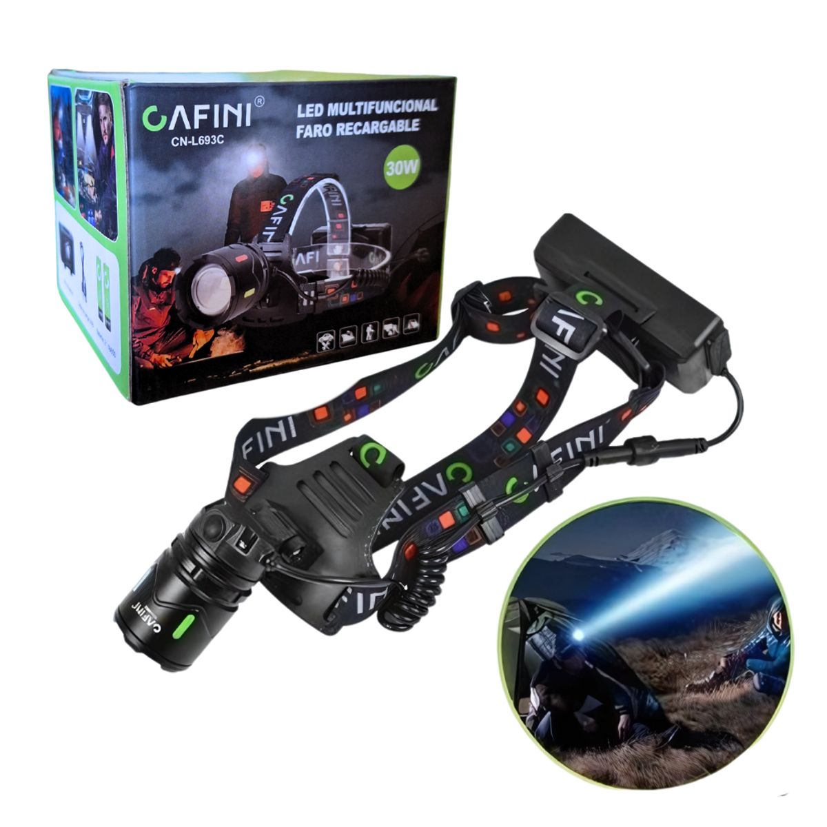 CAFINI - Linterna Frontal Recargable 30W CN-L693C CAFINI