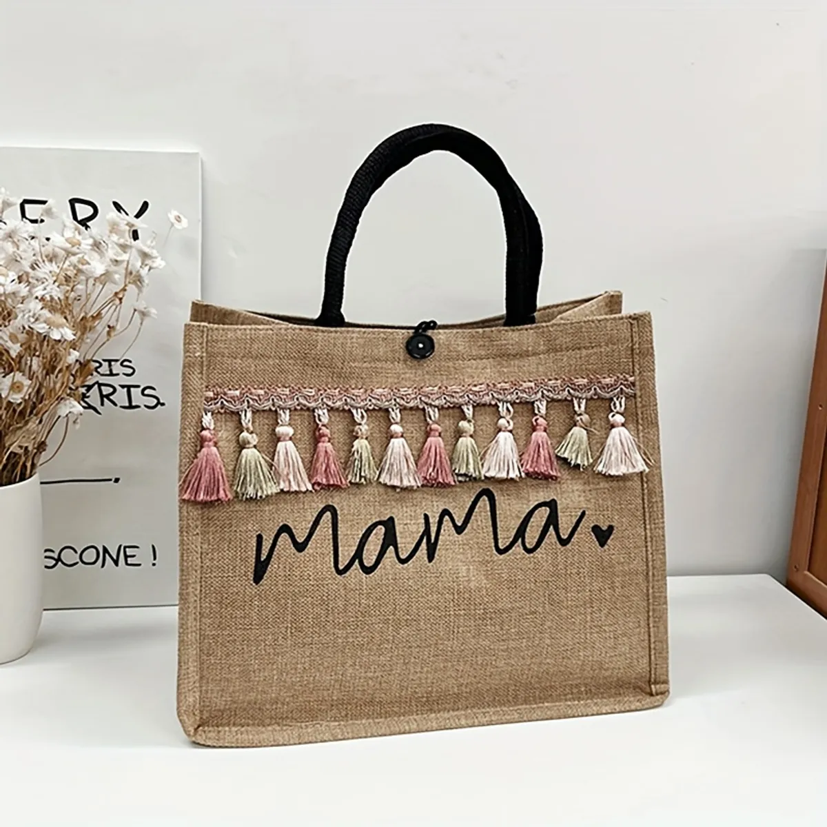 VATYERTY - Bolso Tote de Lino Colección Chic Mama con Flecos