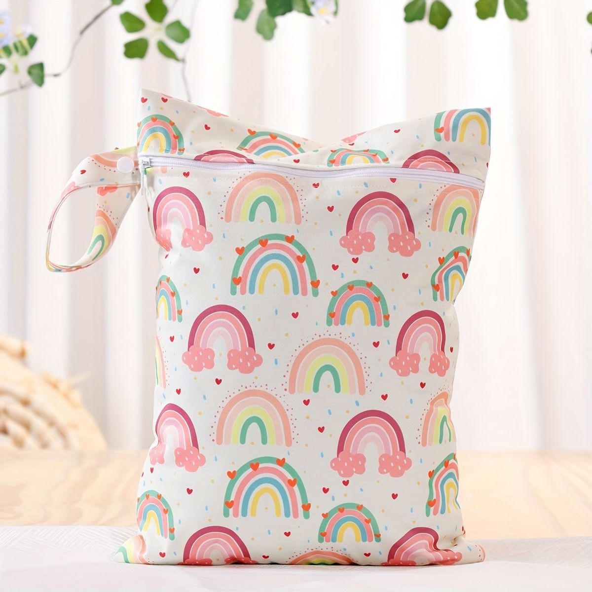 VATYERTY - Bolsa Impermeable Estampado de Arcoíris y Corazones - Beige