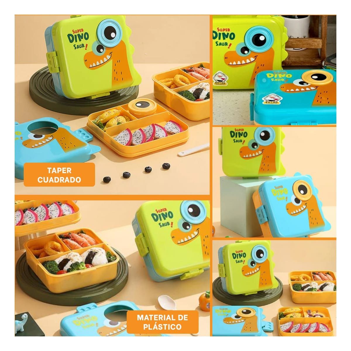 GENERICO - Pack4 Taper Dinosurio Niños 1600ml en Ver Y+Regalo Agendita