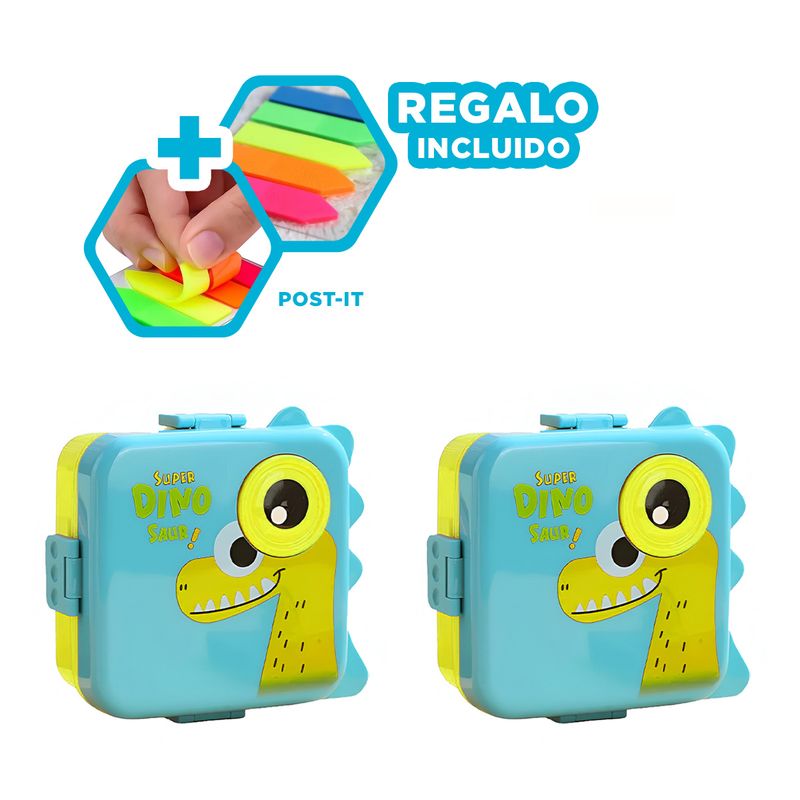 GENERICO - Pack4 Taper Dinosaurio en Celeste Y+Banderitas Adhesivas