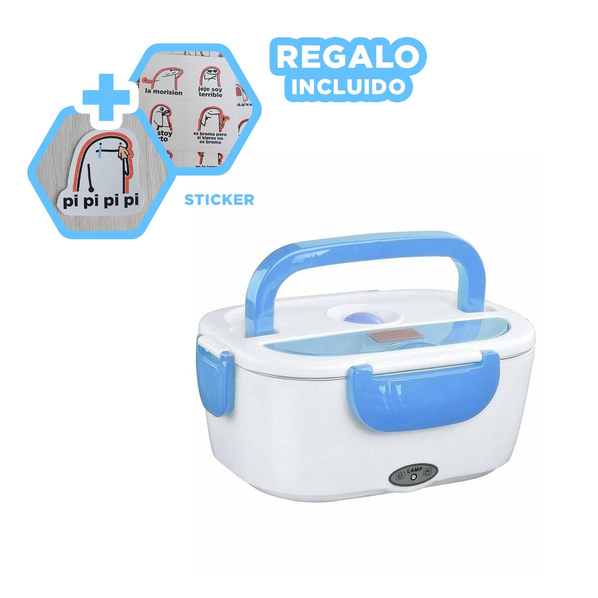 GENERICO - Taper Calentador para Alimentos en Celeste Y+Regalo Stickers