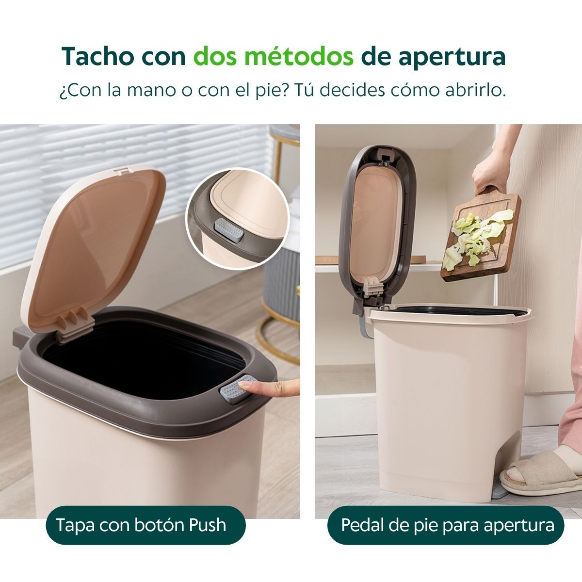 HOGARMAS - Tacho PALERMO con Doble Apertura Pedal Touch Beige