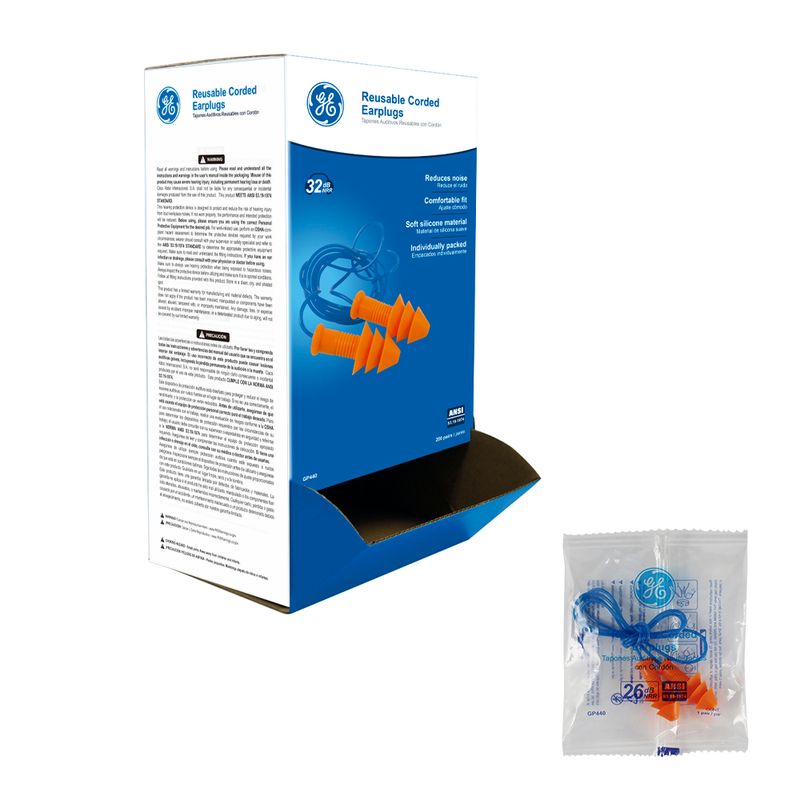 GENERAL ELECTRIC - Tapones Auditivos Reutilizables GENERAL ELECTRIC con Cordón 100 pares