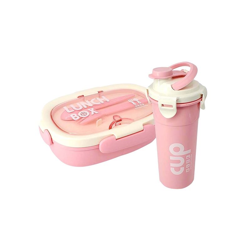 GENERICO - Taper con Cubiertos y Tomatodo Trasportable Rosado