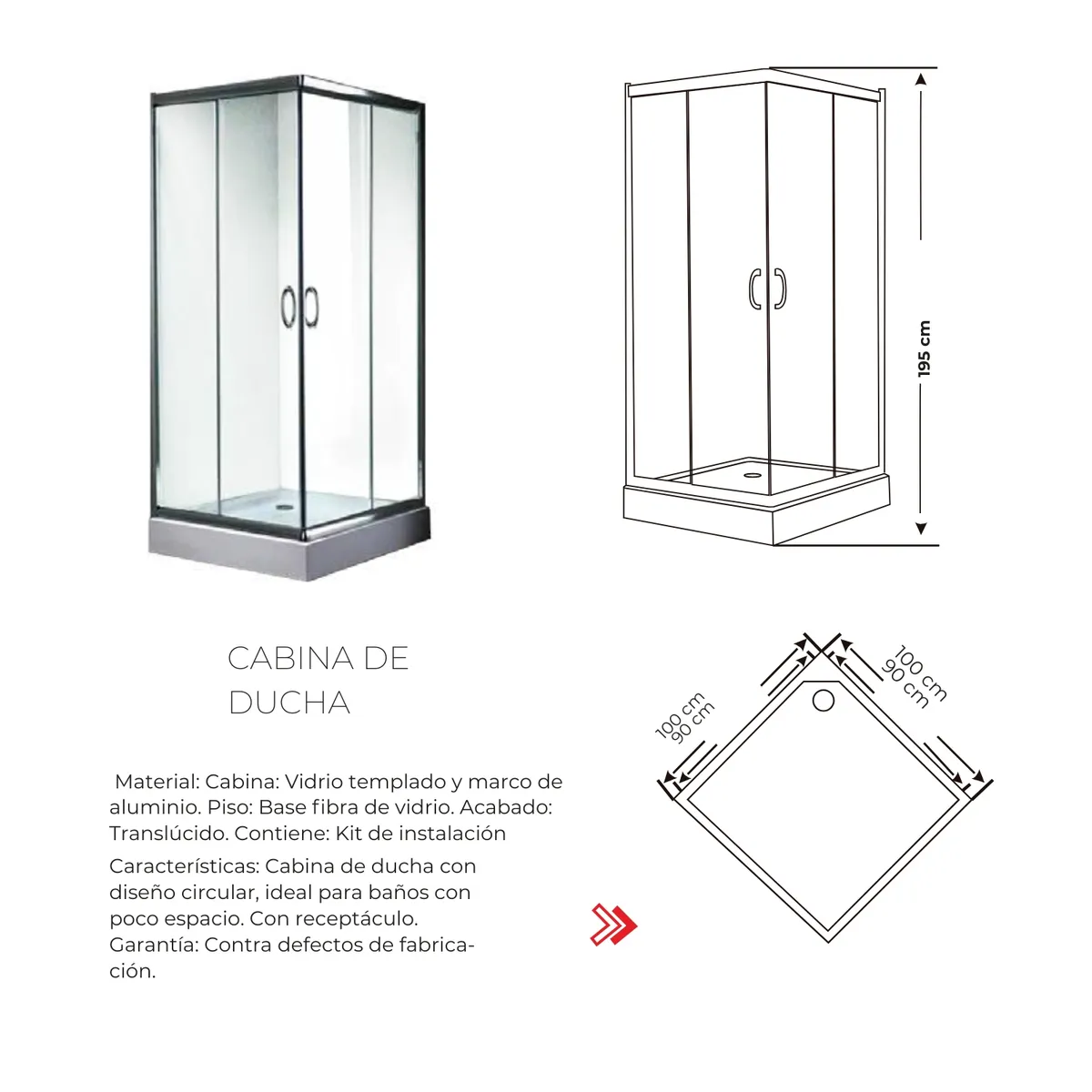 GENERICO - Cabina de Ducha Cuadrado Translúcidas más Base