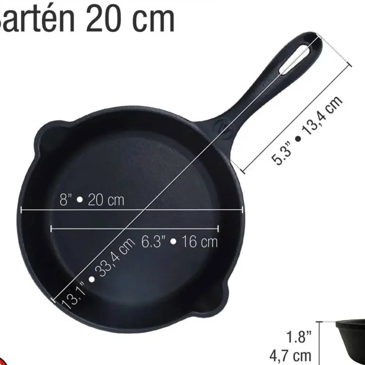 VICTORIA - Sartén Hierro Fundido 20 cm (8") Esmaltado