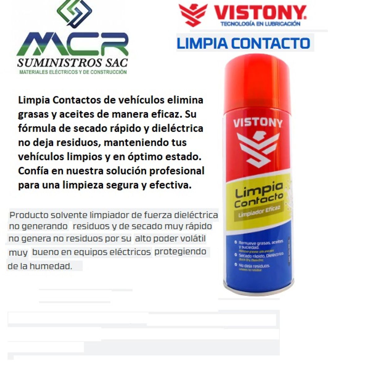 VISTONY - LIMPIA CONTACTO VISTONY X CAJA DE 12UND DE 296ML