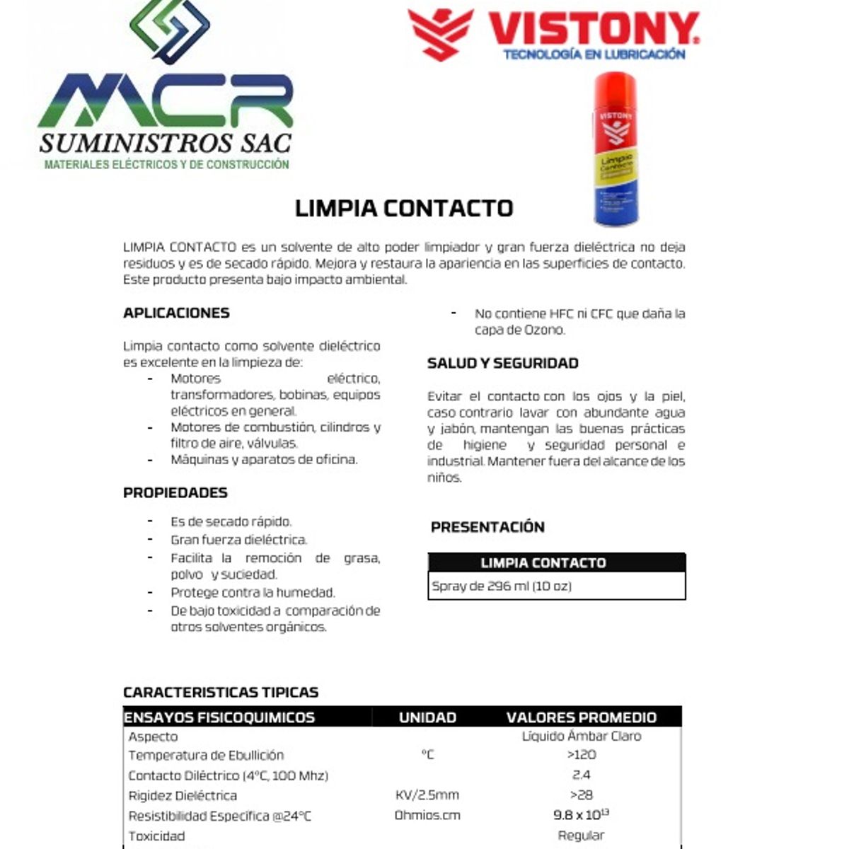 VISTONY - LIMPIA CONTACTO VISTONY X CAJA DE 12UND DE 296ML