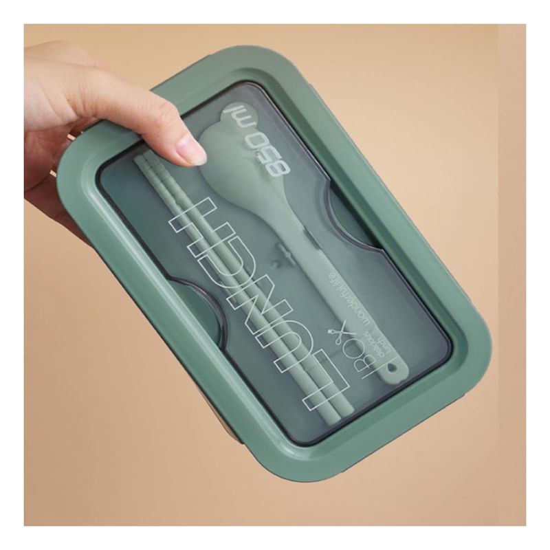 GENERICO - Pack2 Lonchera con Cubiertos en Verde Y+Ligas de Regalo