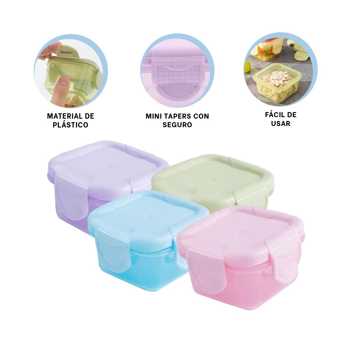 GENERICO - Pack2 Mini Tapers para Guardar Comida 4pza Y+Regalo Stickers