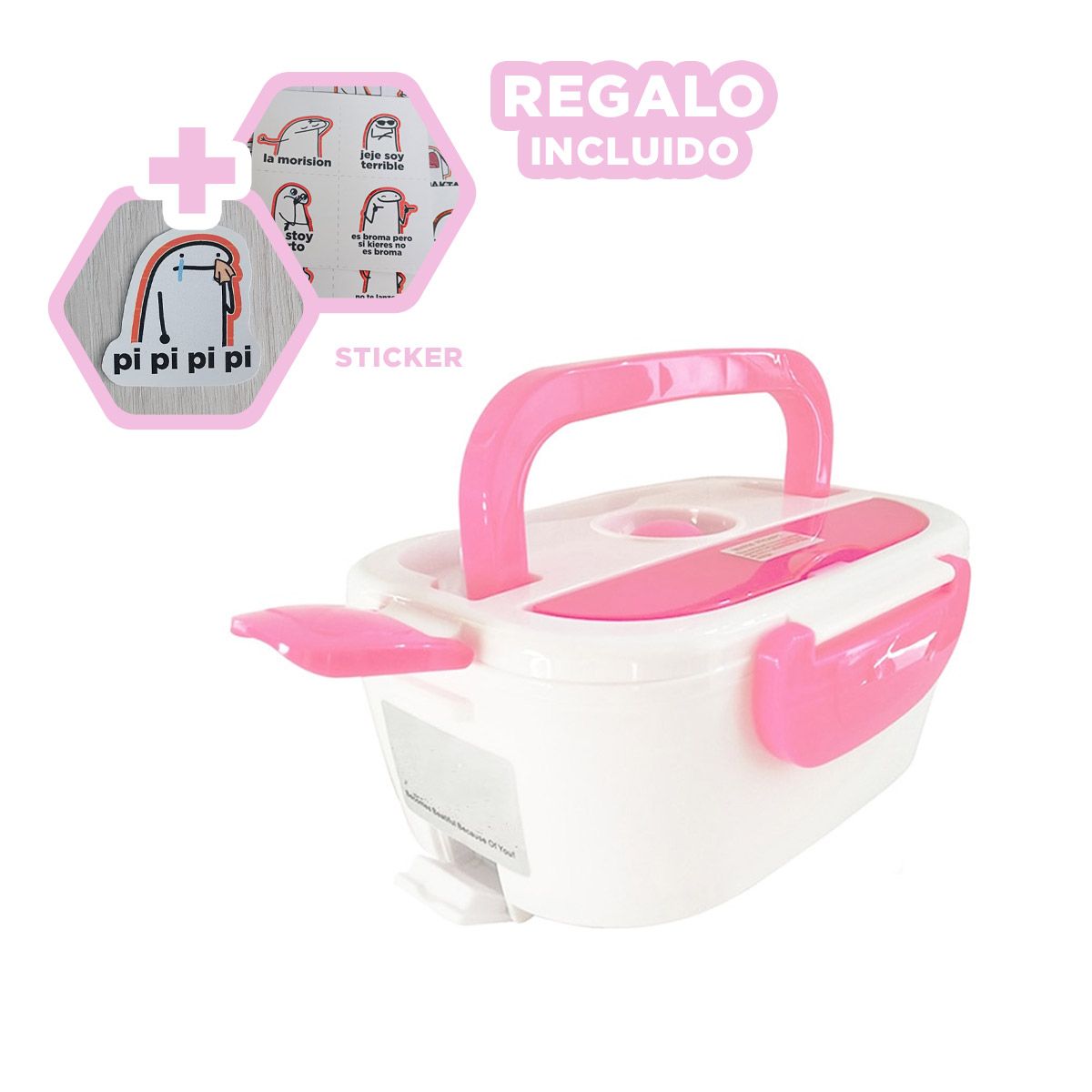 GENERICO - Taper Calentador para Alimentos en Rosado Y+Regalo Stickers