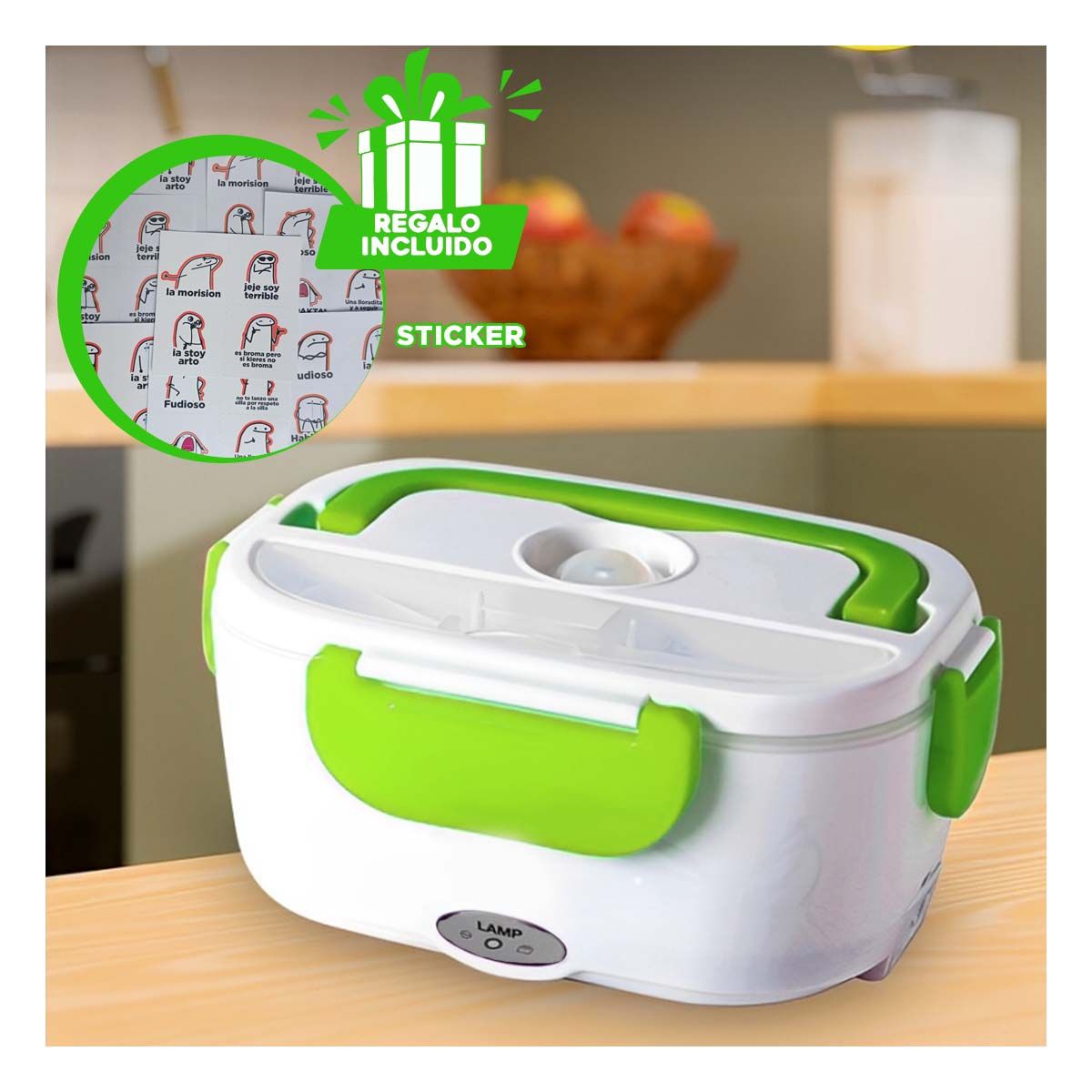 GENERICO - Taper Calentador para Alimentos en Verde Y+Regalo Stickers