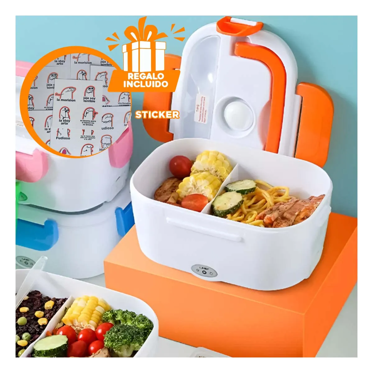 GENERICO - Taper Calentador para Alimentos en Naranja Y+Regalo Stickers