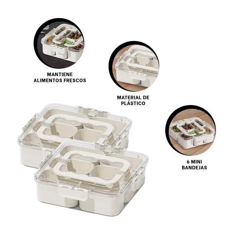 GENERICO - Pack2 Envase de 6 Secciones Transparente Y+Ligas de Regalo