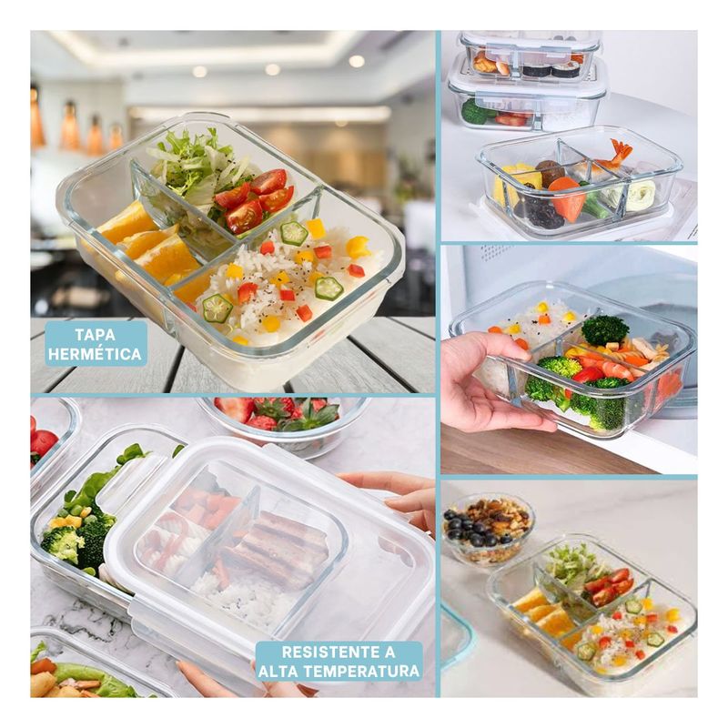 RYBIU IMPORT - Taper de Vidrio con 3 Divisiones con Linea Blanca