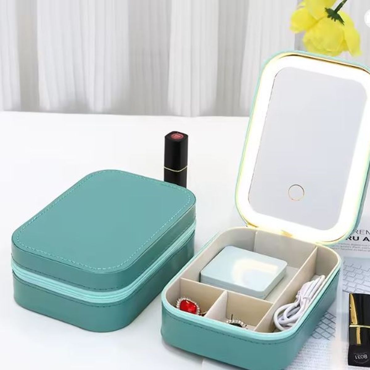 GENERICO - Joyero-Estuche de maquillaje con espejo luz led