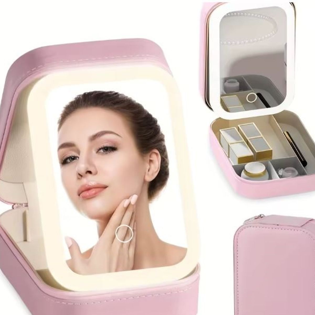 GENERICO - Joyero-Estuche de maquillaje con espejo luz led