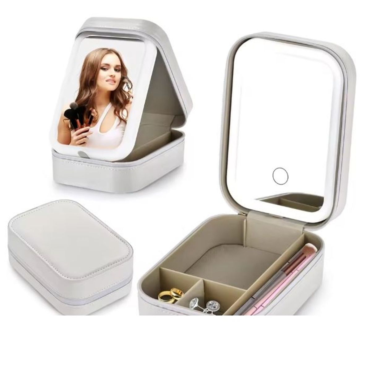 GENERICO - Joyero-Estuche de maquillaje con espejo luz led