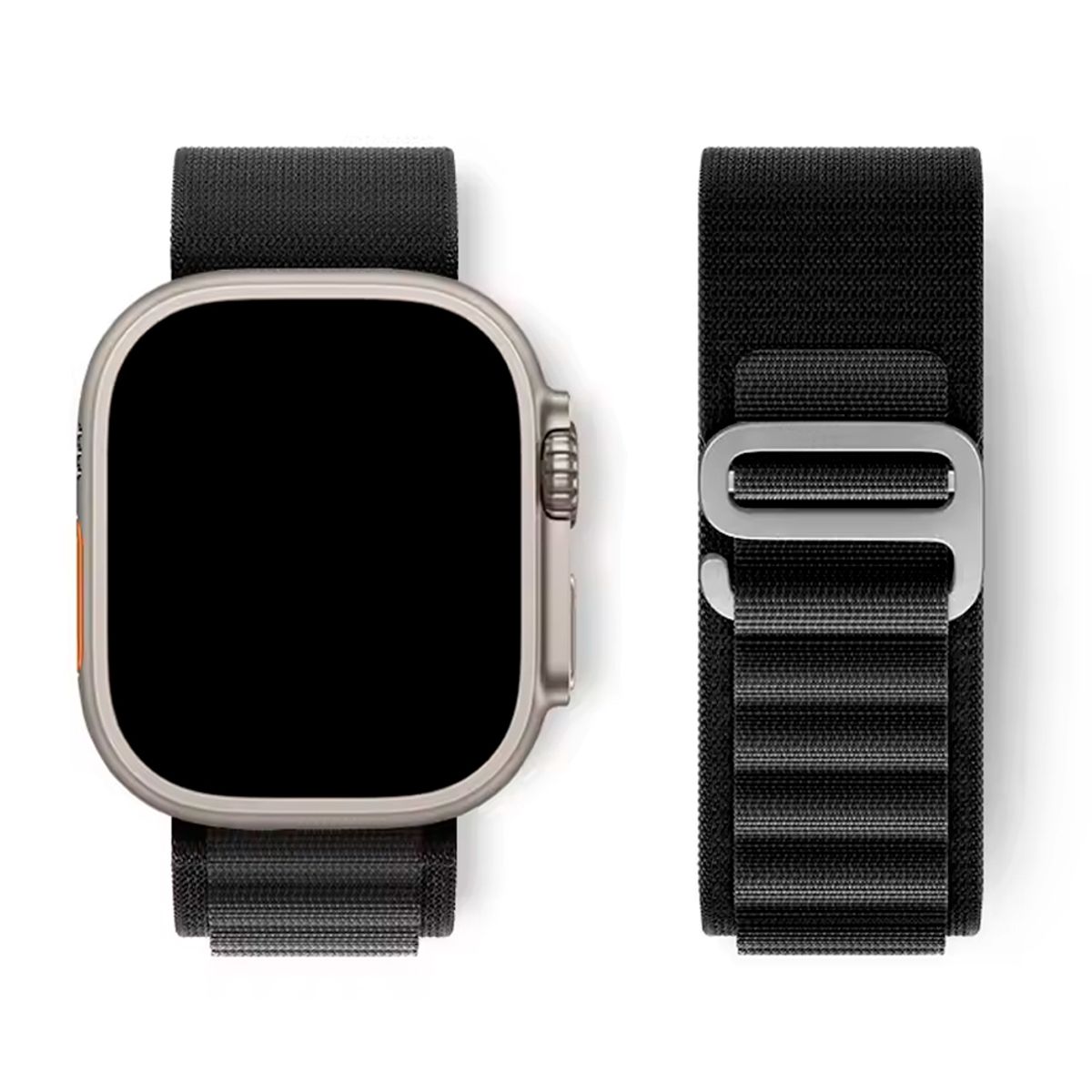 GENERICO - Correa de Nylon 49mm para Apple Watch Ultra 2 Hebilla plateada - Negro