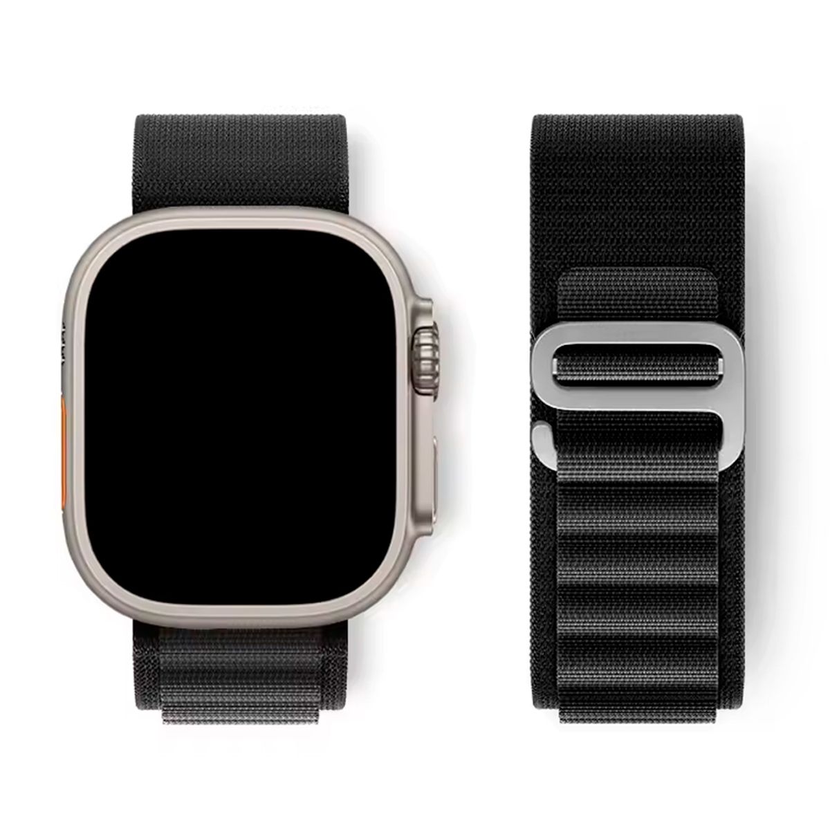 GENERICO - Correa de Nylon 49mm para Apple Watch Ultra 2 Hebilla plateada - Negro