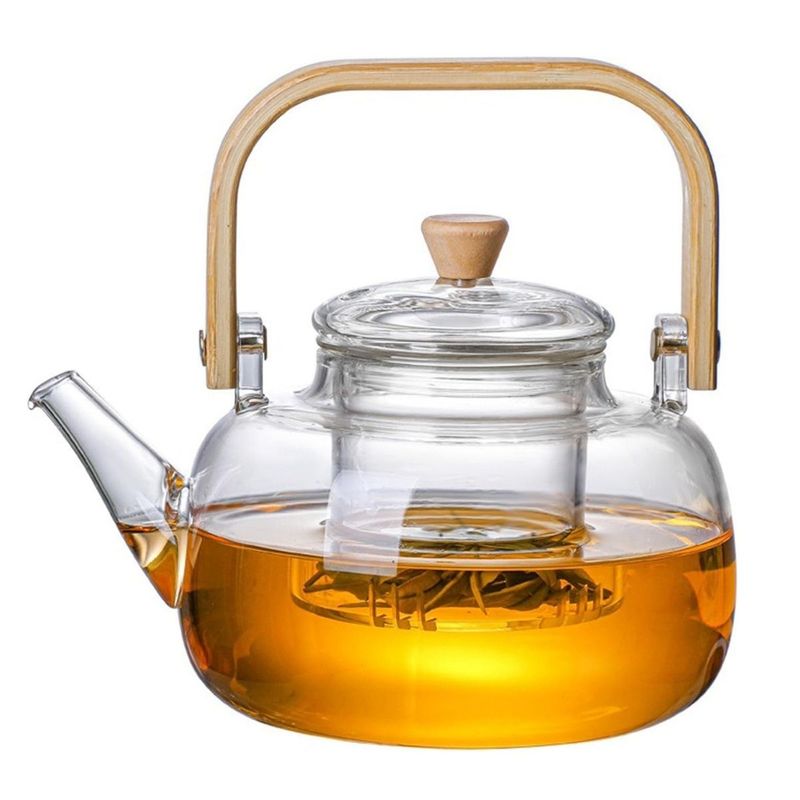 HOGARMAS - Tetera Florencia 1000 ml Vidrio Filtro con Asa de Madera