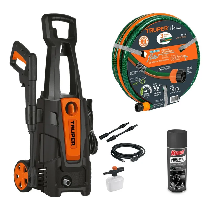 TRUPER - Hidrolavadora Electrica 1800PSI + Manguera 1/2" 15 metros Truper